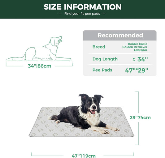 FXW Washable Pee Pads for Dogs, Puppy Pads with Super Absorbent, Specifically Designed for 48inch Cages, 47" Γ 29" Rectangle, Khaki, 2 Packs