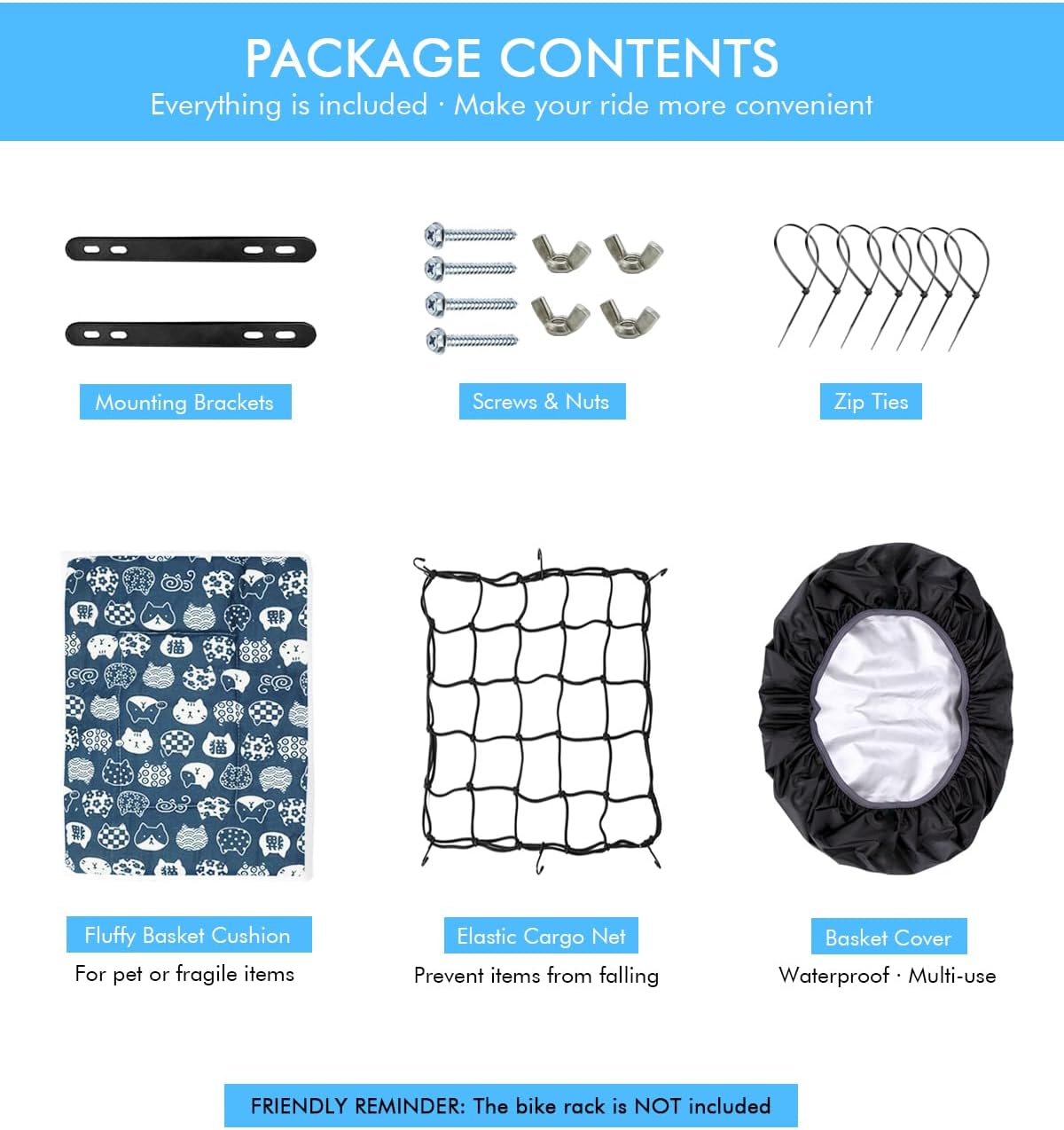 Rear Bike Basket, Tool-Free Install, Dog/Pet Carrier, Ebike Electric Bicycle Back Cargo Basket, Fits Most Rear Racks, with Waterproof Cover, Cargo Net - Pawvie