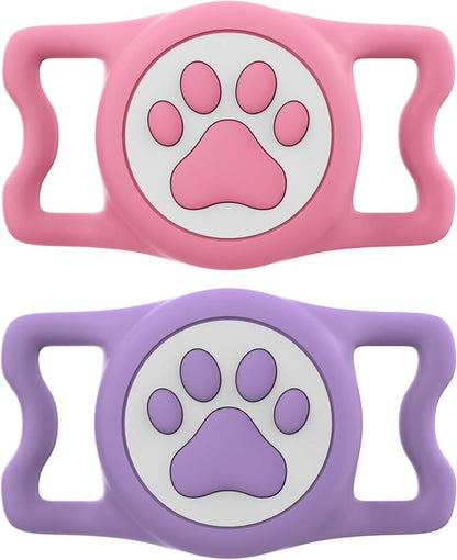 IP68 Waterproof for AirTag Dog Collar Holder, Silicone Air Tags-2 Pack for Apple Dog AirTag Holder(PinkxPurple)