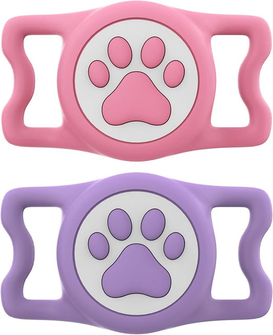 IP68 Waterproof for AirTag Dog Collar Holder, Silicone Air Tags-2 Pack for Apple Dog AirTag Holder(PinkxPurple)
