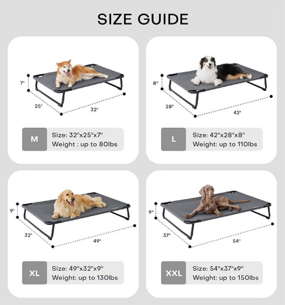 Made4Pets Elevated Cooling Dog Bed for Small Medium Dogs – Raised Pet Cot with Breathable Mesh, No-Slip Feet, Chew-Resistant Frame, Portable Indoor & Outdoor Dog Hammock Bed, 32"x25", Gray