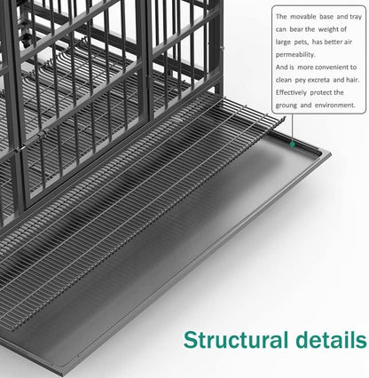 Oranland 38 Inch Heavy Duty Indestructible Dog Crate Cage Kennel with Wheels, High Anxiety Dog Kennel, Sturdy Locks, Double Door and Removable Tray Design, Extra Large XL Dog Crate.