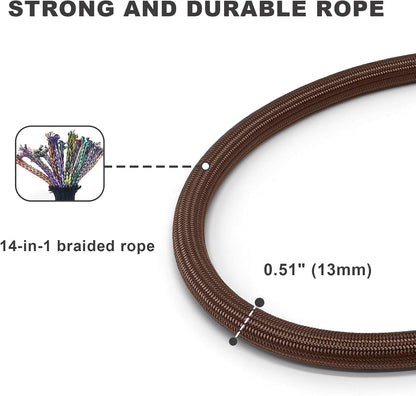 Rope Dog Leash, 4 ft Heavy Duty Dog Leash with Aviation Aluminum Auto Locking Carabiner, Strong Nylon Pet Lead for Small, Medium, Large Dogs (Brown, 4FT)