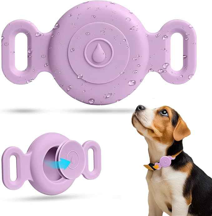 Dog Safety Pendant, Collar Holder for AirTag 2nd & 1st Gen, Pet Tracker Accessory for Dog GPS Tracking, Durable Silicone, Waterproof & Shock-Resistant, Anti-Scratch Anti-Loss (Purple, Small)