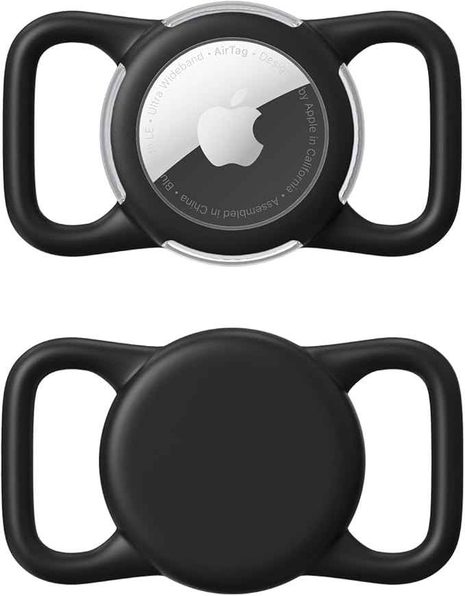 Waterproof Airtag Holder for Dog Collar, Soft Full-Body Protective Airtag Holder for Dog & Cat Collars, Ultra-Durable, Easy Installation, Lightweight Clear Airtag Case (Black, Regular)