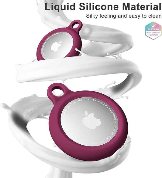 oakxco for Airtag Keychain Silicone, Airtag Holder with Key Ring, Air Tag Cover Cute Accessories for Kids, Luggage, Car Dog Collar, Compatible with Apple Airtag Case Waterproof, Burgundy Maroon Wine