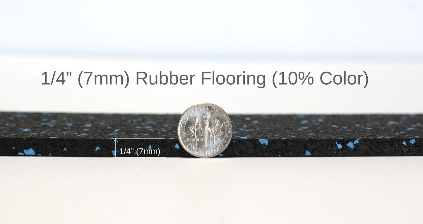 American Floor Mats 1/4in (7mm) Thick 10% Blue 4' x 18' Heavy Duty Rubber Rolls, Protective Exercise Mats, Home Gym Rubber Flooring