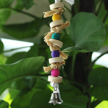 Hypeety Parrot Pet Bird Chew Bird Toys Parakeet Toys Wooden Straw with Bell Cage Swing Toys Bird Cage Hanging Accessory