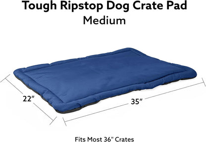 K9 Ballistics Tough Ripstop Dog Crate Pad - Durable & Machine Washable with Non-Skid Bottom and 120-Day Warranty, Fits 36" Wire Crates - Medium, Blue Quartz
