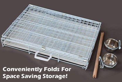 Durable Easy Portable Metal Travel or Veterinary Collapsable Parrot Bird Carrier Beaks Proof Cage with Stainless Steel Feeder Bowls Natural Wooden Perch Stand