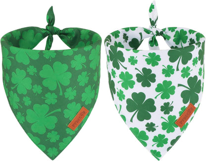 PTDECOR St. Patrick's Day Dog Bandana, Reversible Dog Scarf, Multi Size Offered, Green Shamrock Pet Bandanas for Medium Large Dogs Pets (St. Patrick's Day, Large)