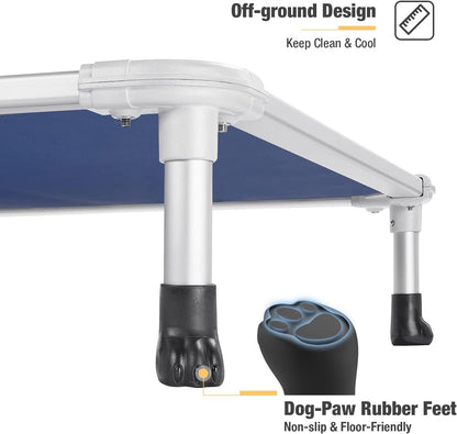 Veehoo Chew Proof Elevated Dog Bed - Cooling Raised Pet Cot - Silver Aluminum Frame and Durable Textilene Mesh Fabric, Unique Designed No-Slip Feet for Indoor or Outdoor Use, Blue, Medium, CWC2003