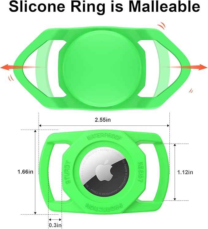 SANKALA Airtag Dog Collar Holder, [1 Pack] Waterproof Airtag Case for Dog Collar, TPU & Silicone Full Body Covered Anti-Lost Apple Air Tag Collar Holder Protective Airtag Case for Pet Collar, Green