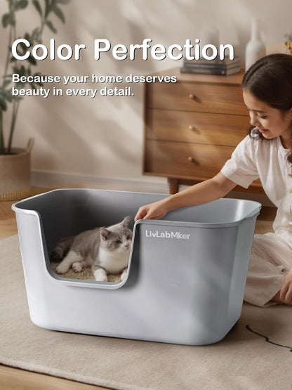 Extra Large Cat Litter Box with High Sides - Splash-Proof Design for Big Cats & Multi-Cat Homes, 24.6in x 16.7in x 12.8in (Yellow)