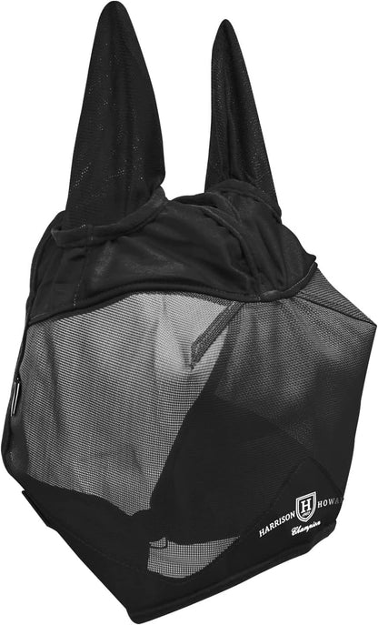 Harrison Howard UV-proof Multi-Function Fabrics Thick Fleece Padding Horse Fly Mask Half Face with Ears Black Horse Large