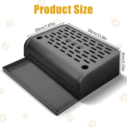 Cat Ramp for Litter Box Step, Stainless Steel Automatic Litter Box Ramp Cat Steps Mat with Filter Function, Double Layered Self Cleaning Cat Stairs with Storage Space for Litter Catcher (Black)