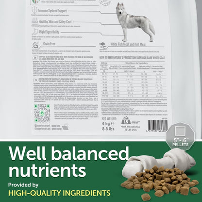 Nature's Protection Dry Dog Food for Puppy & Adult - High Protein, Grain Free Tear Stain Formula - Dog Kibble for Small, Medium & Large Breed with Light Coat (Superior Care - White Fish, 8.8 lb)