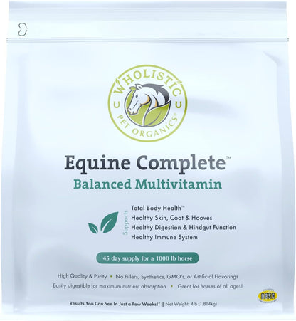 Wholistic Pet Organics Equine Complete: Horse Multivitamin for Total Body Health - Horse Supplement with Vitamins, Minerals, Prebiotics, Probiotics, Antioxidants and More - 4 Lb