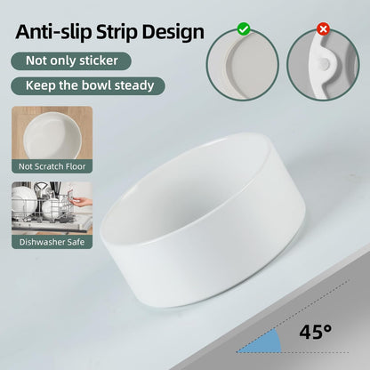 Ceramic 6.1inch Non-Slip Dog Food and Water Bowl for Small & Medium Breed Dogs,Pet Bowl for Replacement, Protects Cervical Spine (White)