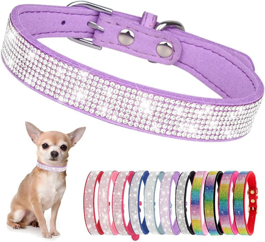 Rhinestone Dog Collar for Small Dogs, Bling Diamond Fancy Crystal Glitter Pretty Jewel Pet Puppy Collars for XXS XS Small Medium Large Breed Girl Dogs Female Cats Kitten, Purple XXL