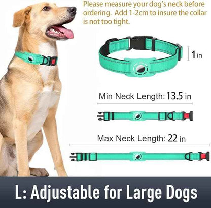 AirTag Dog Collar with AirTag Holder Compatible for Air Tag, Reflective Soft Padded, Safety Locking Buckle, Adjustable Nylon for Small Medium Large Dogs (Teal,L)