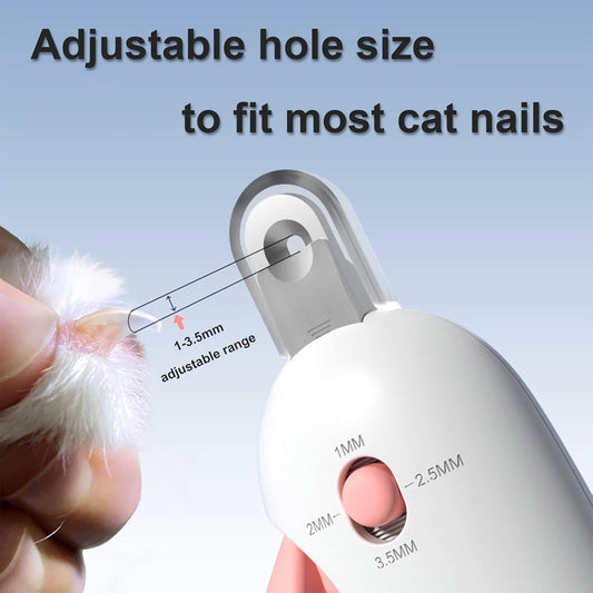 Pett Nail Clipper for Cats - Gentle Round-Hole Trimmer with Dust Storage | Adjustable Size & Hidden Nail File | Pet Grooming Tool for Safe & Loving Care (Pink)