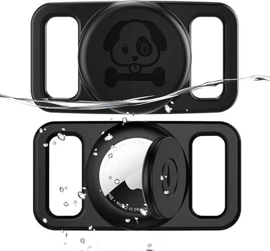 2 Pack Waterproof AirTag Dog Collar Holder Compatible with Apple AirTag, Silicone Hidden Loop Holder for Airtag Tracker, Anti-Lost Dog Collar Air Tag Accessories(Black,Black)