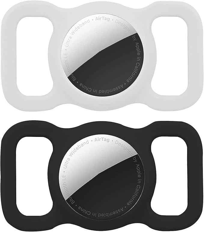 2 Pack Protective Air tag Case for Dog Collar, Pet/Dog Collar Holder Case Compatible with Apple Air Tag, Waterproof Air tag Loop for GPS Tracker Lightweight Soft Anti Scratch Anti Lost Black White