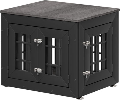 26" Heavy Duty Dog Crate Furniture for Small,Medium and Large Dogs,Rustic Wooden Dog Cage Kennel Indoor Furniture with Waterproof Top,Decorative Pet House Side End Table (Black & Grey)