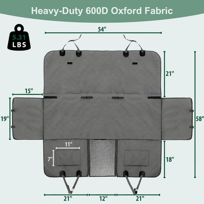 Dog Car Seat Cover for Back Seats 100% Waterproof with Metal Buckle Mesh Window Scratch Proof Heavy Duty Rear Backseat Protector Hammock for Pet, SUV Truck Vehicle Accessories, 54" x 58", Grey - Pawvie