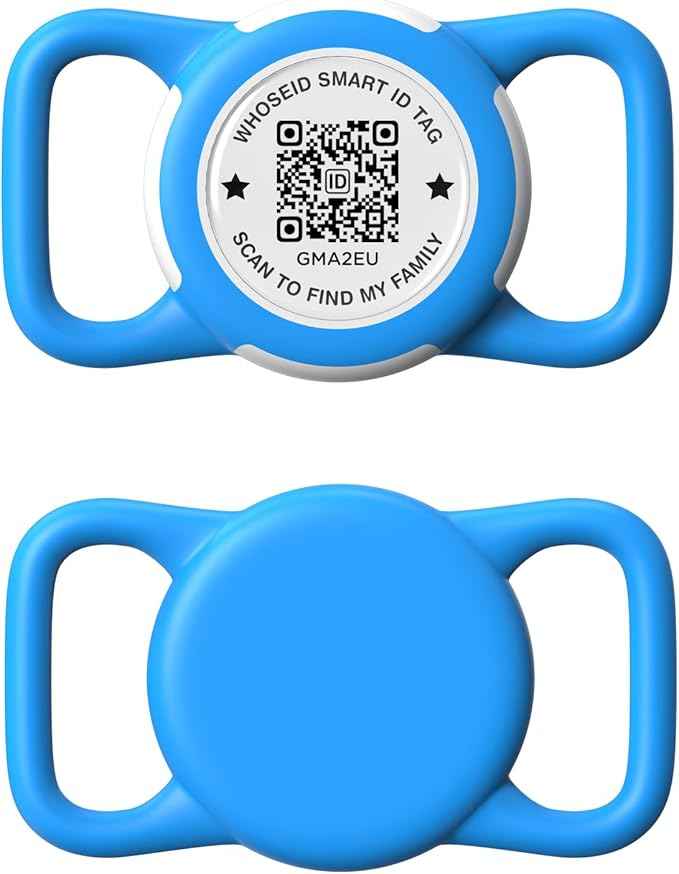 QR Code Airtag Holder, Scan QR Code Send Location Alert Email, Waterproof Full Body Protection Anti-Lost Air Tag Case, Airtag Accessories for Dog, Cats, Collar, Backpack (Blue, Regular)