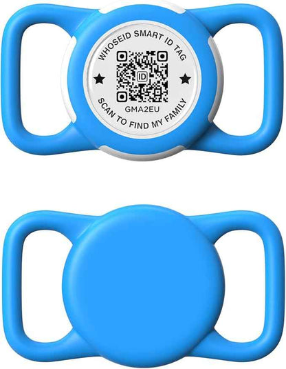 QR Code Airtag Holder, Scan QR Code Send Location Alert Email, Waterproof Full Body Protection Anti-Lost Air Tag Case, Airtag Accessories for Dog, Cats, Collar, Backpack (Blue, Regular)