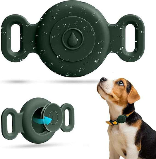 Dog Safety Pendant, Collar Holder for AirTag 2nd & 1st Gen, Pet Tracker Accessory for Dog GPS Tracking, Durable Silicone, Waterproof & Shock-Resistant, Anti-Scratch Anti-Loss(Dark Green, Small)