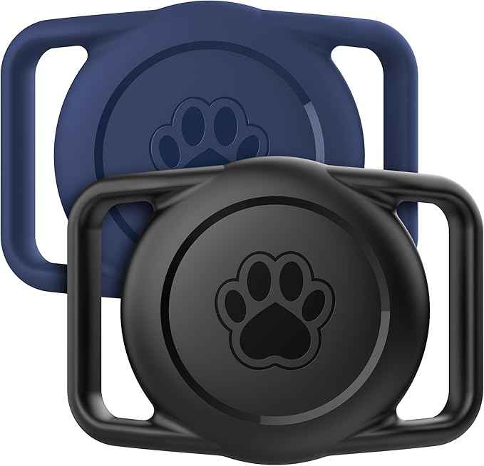 2 Pack for Airtag Dog Collar Holder,IPX8 Waterproof for air Tags-2 Pack,for Apple GPS Tracker Accessories丨Compatible with Apple AirTags丨Fits≤ 1.2" Width Collar for Dog cat Pets（Black+Blue）