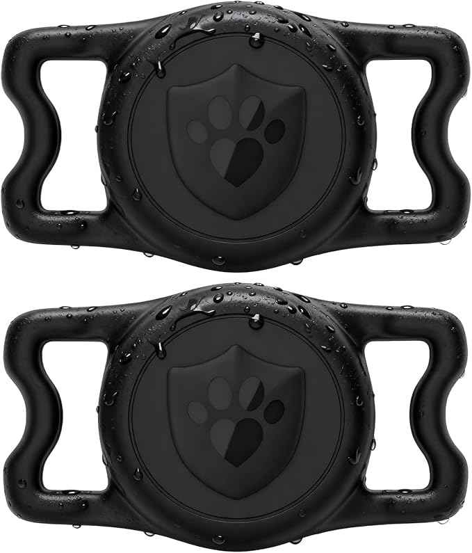 for Airtag Dog Collar Holder – (2 Pack) IP68 Waterproof Dog Air Tag Holder for Dog Collar, Anti-Lost & Durable Silicone Case, Compatible with Apple AirTags (Black x2)