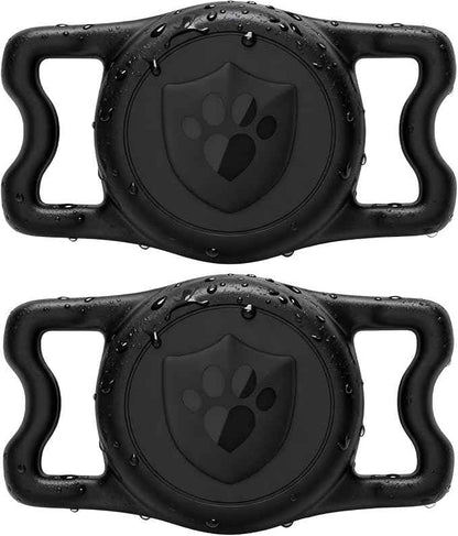 for Airtag Dog Collar Holder – (2 Pack) IP68 Waterproof Dog Air Tag Holder for Dog Collar, Anti-Lost & Durable Silicone Case, Compatible with Apple AirTags (Black x2)