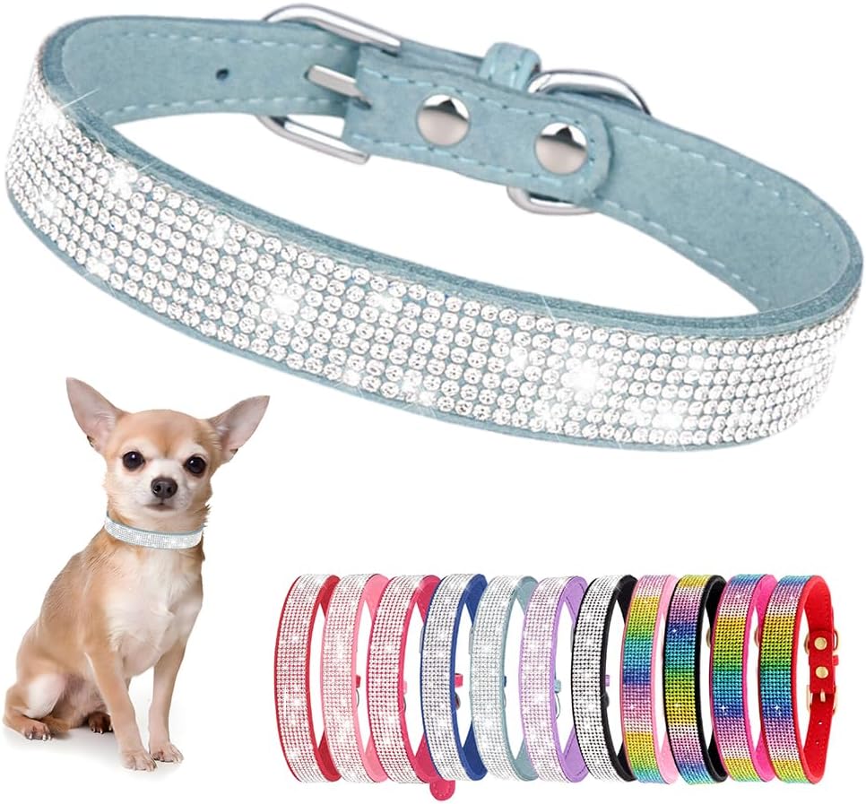 Rhinestone Dog Collar for Small Dogs, Bling Diamond Fancy Crystal Glitter Pretty Jewel Pet Puppy Collars for XXS XS Small Medium Large Breed Girl Dogs Female Cats Kitten, Teal L