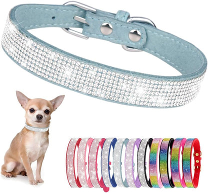 Rhinestone Dog Collar for Small Dogs, Bling Diamond Fancy Crystal Glitter Pretty Jewel Pet Puppy Collars for XXS XS Small Medium Large Breed Girl Dogs Female Cats Kitten, Teal S