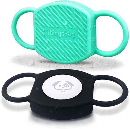 Dog Collar Airtag Holder 2 Pack, Waterproof Companion of Air Tag Trackers Locator Case, Protective itag Apple GPS Holder Compatible with Cat Collars, Silicone Dog airtag Holder(Black Green)