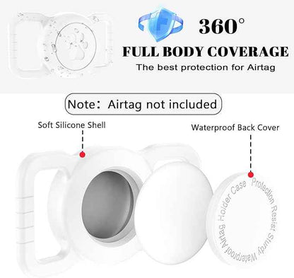 SANKALA Airtag Dog Collar Holder, [1 Pack] Waterproof Dog Airtag Holder, Silicone Full Body Covered Anti-Lost Protective Apple Air Tag Holder for Pet Collar - Fits All Width Collars, White