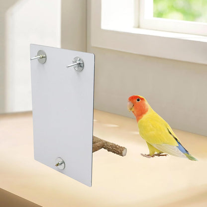 Oooct Large Bird Mirror Toy with Perch Stand, Parrot Parakeet Mirror with Bird Swing Bell Toys, Bird Cage Accessories, Suitable for Parakeet Cockatiel Conure Lovebirds - 11.8 × 7.9 Inch