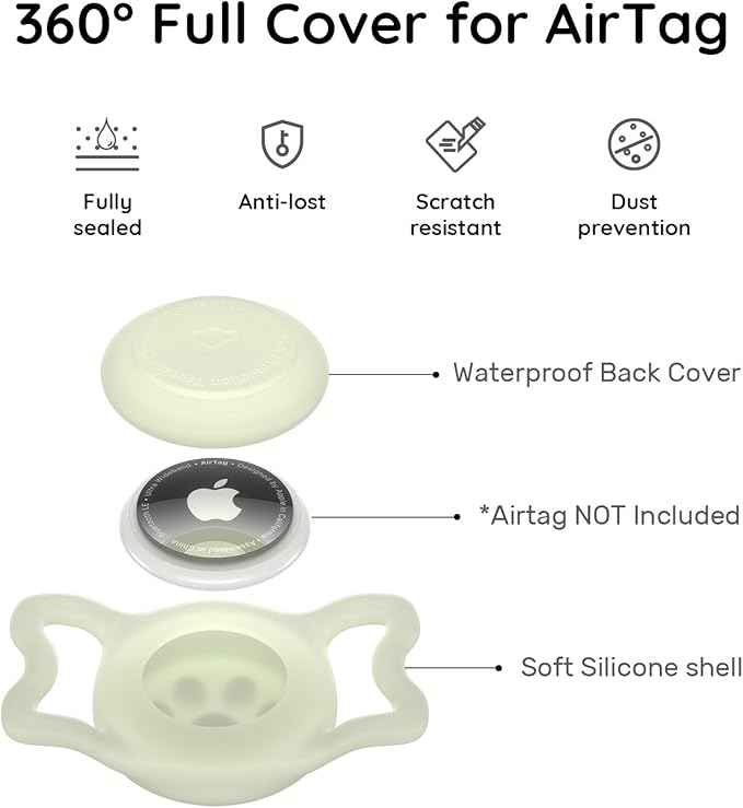 for Airtag Dog Collar Holder, Dog Airtag Holder Waterproof, Lightweight & Soft Silicone Air Tag Case for Pet Collars, Works with Multiple Tracker Tag Products (Luminous, 1 Pack)