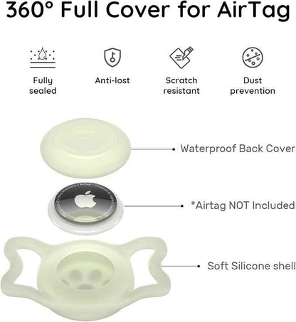 for Airtag Dog Collar Holder, Dog Airtag Holder Waterproof, Lightweight & Soft Silicone Air Tag Case for Pet Collars, Works with Multiple Tracker Tag Products (Luminous, 1 Pack)