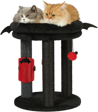 MECOOL 4in1 Small Cat Tree,Scratching Post with Tower Soft Bed, Sisal Carpet Jute Posts with Three Hanging Ball Toys and Massage Brush for Indoor Cats and Kittens