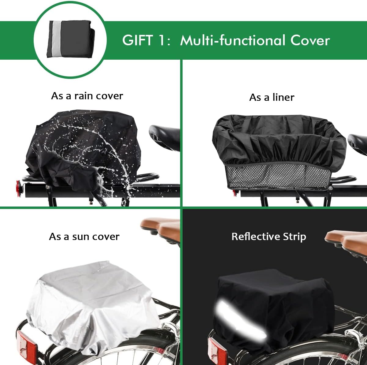 Rear Bike Basket, Tool-Free Install, Dog/Pet Carrier, Ebike Electric Bicycle Back Cargo Basket, Fits Most Rear Racks, with Waterproof Cover, Cargo Net - Pawvie