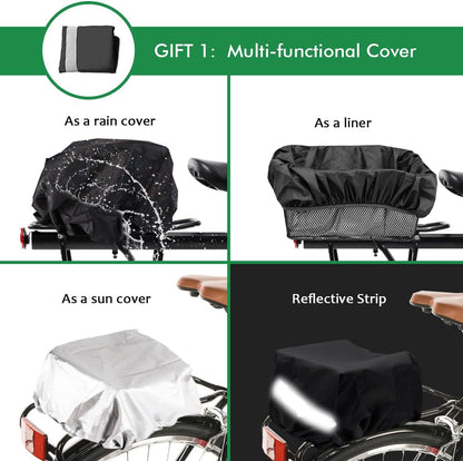Rear Bike Basket, Tool-Free Install, Dog/Pet Carrier, Ebike Electric Bicycle Back Cargo Basket, Fits Most Rear Racks, with Waterproof Cover, Cargo Net - Pawvie