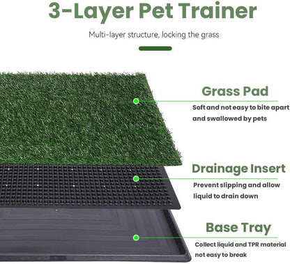 Dog Grass Puppy Training Pee Pad with Tray, Dog Potty with 2 Replacement Artificial Grass Pads, Portable Pet Toilet Washable Odor Free Little Box Indoor Outdoor Use