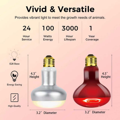 Reptile Heat Lamp Bulb 100W, 2-in-1 Day & Night Combo, Infrared Heat Lamp & UVA Sunlight Heating Lamp for Reptile Terrariums