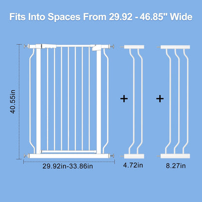 WAOWAO Extra Tall 40.55" Baby Gate 29.92-46.85" Wide Pressure Mounted Walk Through Swing Auto Close Safety White Metal Toddler Child Dog Pet for Indoor Stairs,Doorways,Kitche