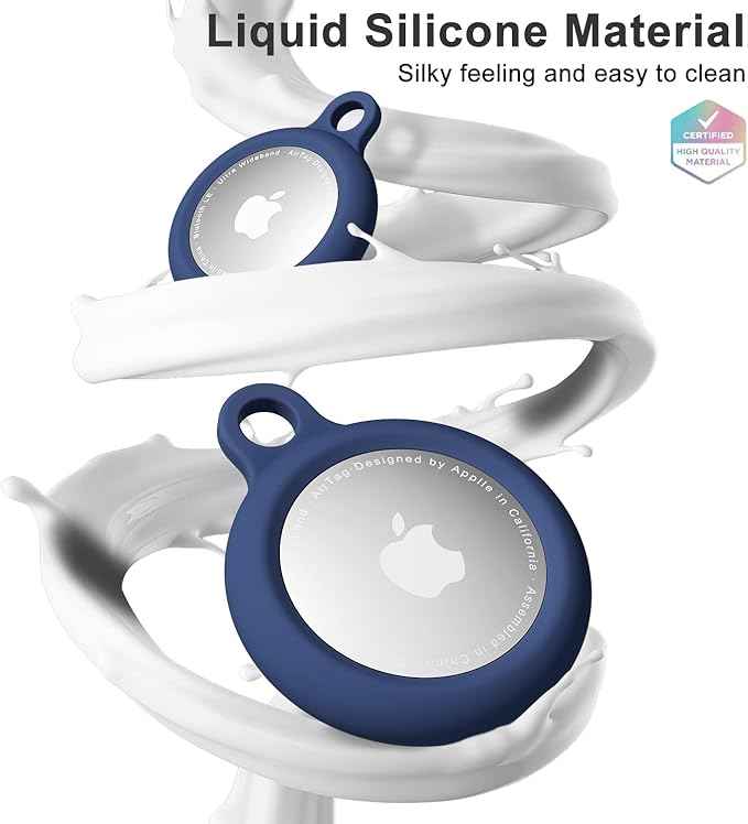 Oakxco for Airtag Keychain Silicone, Airtag Holder with Key Ring, Air Tag Cover Cute Accessories for Kids, Luggage, Car Dog Collar, Car, Compatible with Apple Airtag Case Waterproof Tracker, Navy Blue